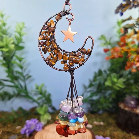 Handmade Tiger's Eye Crystal Moon Décor #1 - Picture 1 of 3